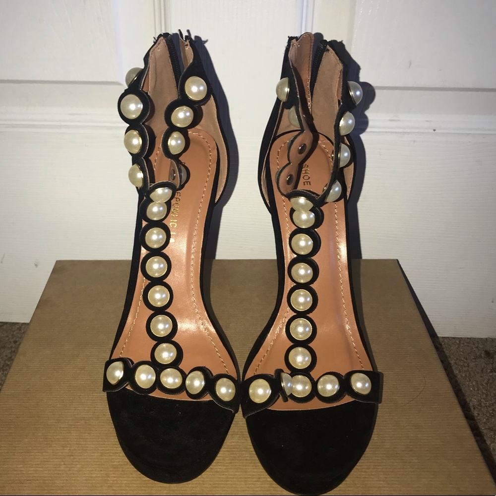 Pearl studded strappy high heels